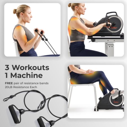 Sunny Health & Fitness Magnetic Compact Under-Desk Mini Exercise Bike, Indoor Full Body Cardio Training Machine w/Resistance Bands, Pedal Exerciser w/Free SunnyFit App Connectivity – SF-B020026SMART - Image 6