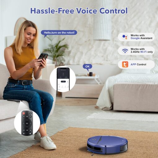 Robot Vacuum and Mop Combo, 2-in-1 Robot Vacuum Cleaner with Strong Suction, Compatible with APP/Home Integration, Schedule, Long battery life, Tangle-free, Ideal for Pet hair and Low Pile carpets - Image 6