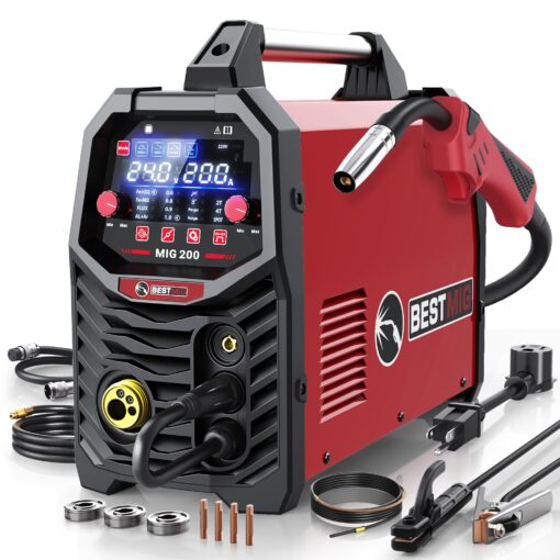 BESTMIG 200A MIG Welder - 6-in-1 IGBT Inverter Welding Machine, Gas/Gasless Flux Core, Stick, Lift TIG, Spot & Spool Gun - Portable 110V/220V Equipment