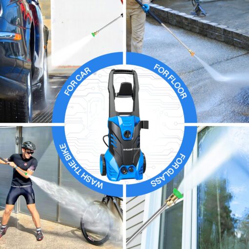 EVEAGE Electric Powerful Pressure Washer - 3500PSI Max 2.5GPM Power Washer with 20FT Hose 4 Quick Connect Nozzles, Soap Tank Clean Cars, IPX5 Car Wash Machine/Car/Driveway/Patio Clean - Image 3