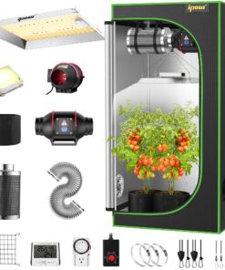 IPOW Grow Tent Kit Complete System 2x2 ft with VS1000 Led Grow Light, 4 Inch 190CFM Inline Fan, Carbon Filter and 8ft Ducting Combo, 24" x 24" x 55"