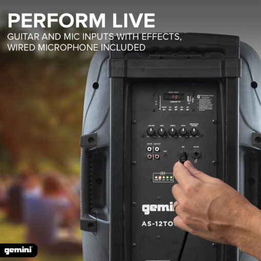 Gemini 12” 1500W Wireless Battery-Powered Bluetooth PA Speaker with Mic & Guitar Inputs, USB/SD/FM – Rugged Pro Audio for Outdoor Events, Instructors & Musicians - Image 6