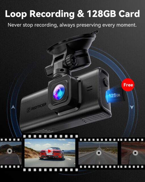 REDTIGER 4K Dash Cam Front Rear, 5.8GHz WiFi APP Control, Voice Control, Included 128GB Card, 3.18'' Touch Screen, Dash Camera for Cars with GPS, WDR Night Vision, 24H Parking Monitor(F7NX) - Image 3