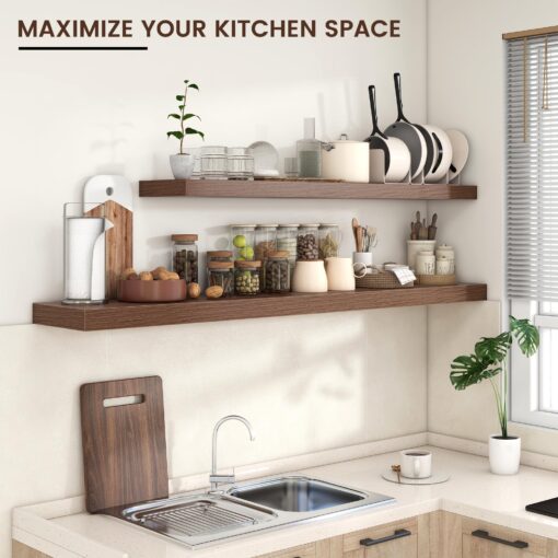 Large Floating Shelves for Wall, 72"W x 11.6"D x 2"H, 1 Pack of Long Wall Mounted Engineered Wood Shelves with Invisible Brackets for Living Room Bedroom Bathroom Kitchen Decor and Storage, Walnut - Image 3