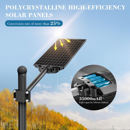 OKPRO 9800W Solar Street Lights Outdoor - 7000K Wide Angle Solar Lights Outdoor with Motion Sensor & Dusk to Dawn, IP66 Waterproof Solar Powered Outdoor Lights for Roadway Yard - Image 7