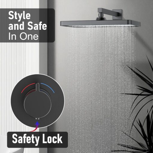 Thermostatic Shower System 13-Inch Rainfall Shower Head - 3 Setting Handheld Sprayer, Complete Bathroom Set with Faucet Mixer Trim Kit & Valve Matte Black - Image 7