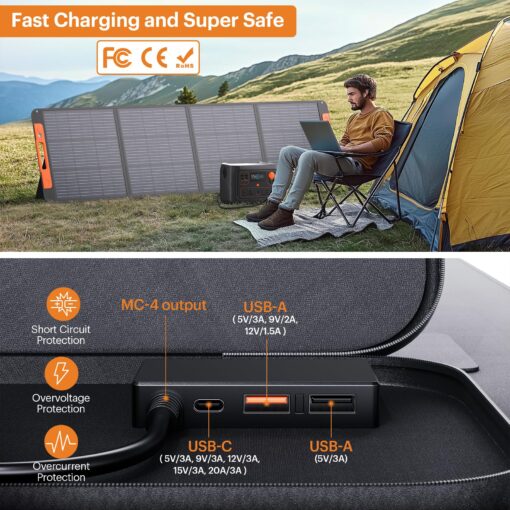 Upgraded 200 Watt Portable Solar Panel for Power Station,20V Foldable Solar Panel with Solar Angle Guide,23.5% High Efficiency IP67 Waterproof 4 Adjustable Kickstands for Camping RV Hurricane Blackout - Image 4