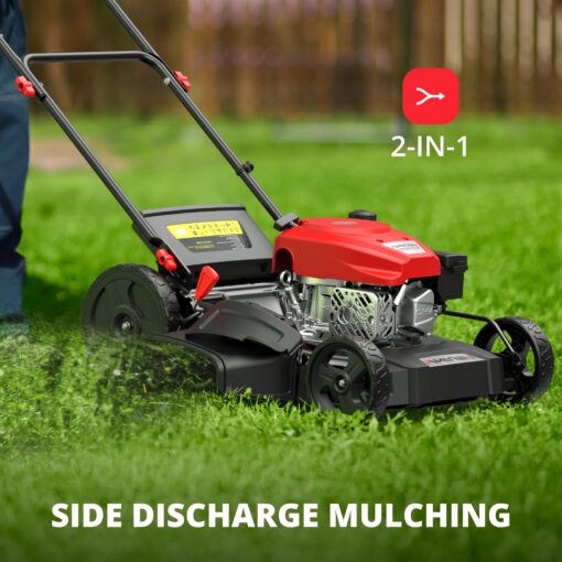 AMERISUN 21" Gas Lawn Mower, 144cc Engine, 2-in-1 Mulching & Side Discharge, 6-Position Height Adjustment, Foldable Handles for Lawn, Yard, and Garden Maintenance - Image 3