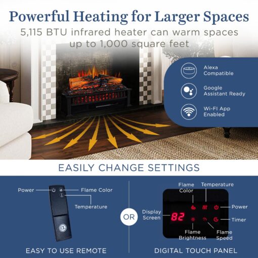 Country Living Electric Fireplace Logs, 27” LED Electric Fireplace Inserts with Infrared Heater, Electric Heater Heats up to 1000 Sq. Ft., Remote Controlled Infrared Heaters for Indoor Use, Black - Image 8