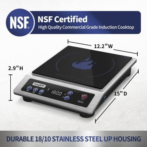 ChangBERT Induction Cooktop, Commercial Grade Portable Cooker, Large 8” Heating Coil, 18/10 Stainless Steel Countertop Burner with NSF Certified, 10 Hours Timer, Powerful 1800W Professional Hot Plate - Image 6