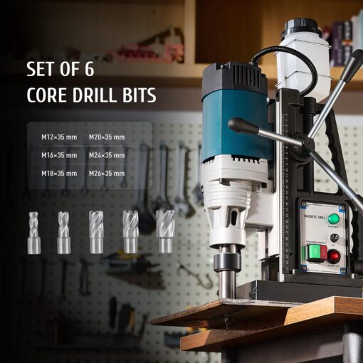 ZELCAN 1200W Mag Drill Press, Portable Magnetic Drill Press with 2" Boring Diameter, Heavy Duty Magnetic Drill with 6 Drill Bits, 2920 lbf 500 rpm Electric Drilling Machine with All-Copper Motor - Image 7