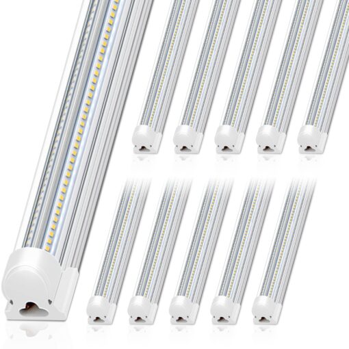Barrina 8FT LED Shop Light, 100W 15000LM 5000K, Clear Cover Linkable LED Tube Lights, V Shape Integrated T8 Lighting, Ceiling Lights for Garage, Warehouse, Workshop, ETL Listed,10 Pack