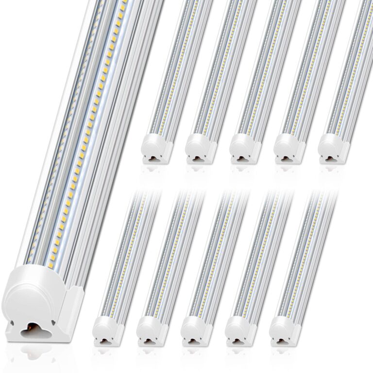 Barrina 8FT LED Shop Light, 100W 15000LM 5000K, Clear Cover Linkable LED Tube Lights, V Shape Integrated T8 Lighting, Ceiling Lights for Garage, Warehouse, Workshop, ETL Listed,10 Pack