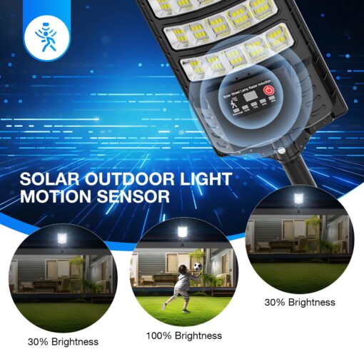 Solar Street Lights Outdoor Waterproof ,25000LM 320°Wide Angle Flood light, LED Solar Parking Light with Motion Sensor and Remote Control for Outdoor, Streets, Courtyards,Parking Garages,-4Pack - Image 4