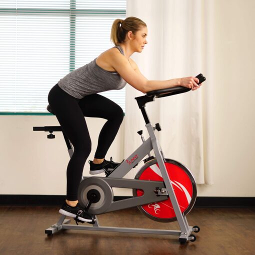Sunny Health & Fitness Spin Bike Indoor Cycling Exercise Spinning Bike, silver (SF-B1001S) - Image 5