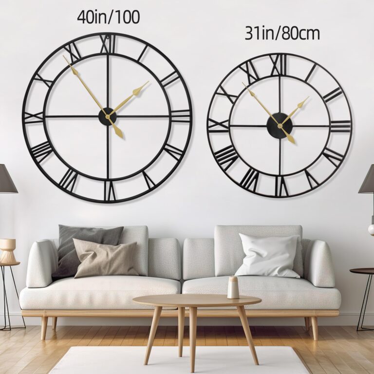 LEIKE 40 Inch Extra Large Modern Wall Clock, Oversize Rustic Round Nearly Silent Battery Operated, Black Metal Roman Numerals Wall Clocks for Living Room, Bedroom, Entrance Home Decor - Image 9