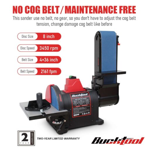 BUCKTOOL Pro 1HP Bench Belt Sander for Metal Working, 4 x 36 in Belt and 8 in Disc Sander with 1HP Direct-drive Motor, Benchtop Belt Disc Sander for Metalworking, BD4801-M - Image 8