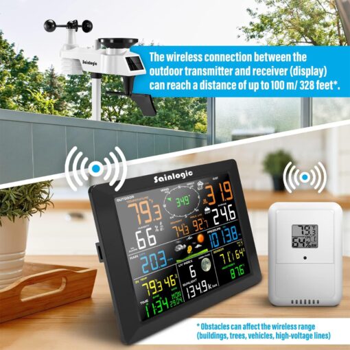 Sainlogic 8.3 Inch Color Display WLAN Weather Stations Wireless Indoor Outdoor with 7-in-1 Rain Gauge and Wind Speed Sensor, Internet Wireless Weather Station Remote Monitoring System - Image 2