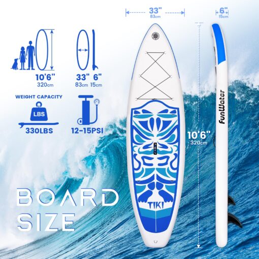 FunWater Inflatable 10'6×33"×6" Ultra-Light (17.6lbs) SUP for All Skill Levels Everything Included with Stand Up Paddle Board, Adj Floating Paddles, Pump, ISUP Travel Backpack, Leash,Waterproof Bag - Image 8