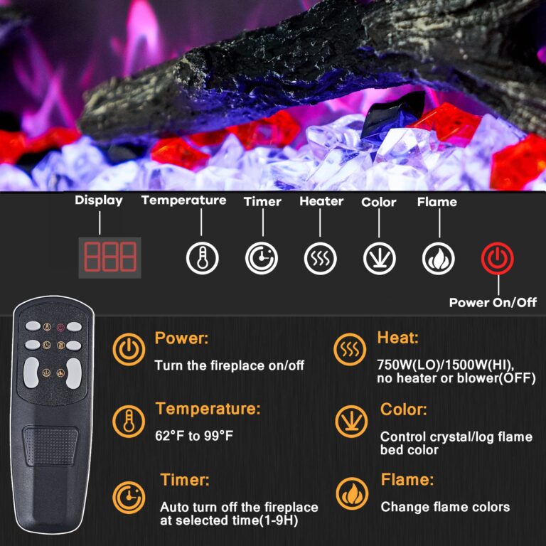 Kentsky 48 inches Electric Fireplace Inserts, Recessed and Wall Mounted Fireplace Heater, Linear Fireplace w/Thermostat, Remote & Touch Screen, Multicolor Flame, Timer, Log & Crystal, 750W/1500W - Image 8
