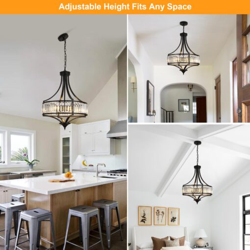 CNRATYE 20" Modern Farmhouse Crystal Chandeliers for Dining Room, 5-Light Black Antique Pendant Chandelier, Contemporary Hanging Light Fixture for Living Room Bedroom Foyer Kitchen Island Entryway - Image 5