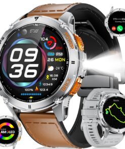 LIGE GPS Smart Watch for Men, 1.43" AMOLED/LED Flashlight/Compass Smartwatch, IP68 Waterproof/Swim Mode/100+ Sports Mode Fitness Tracker Watch, Military Smart Watches for Android iPhone Compatible