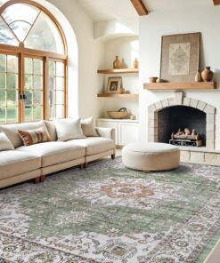 RUUGME Washable 9x12 Area Rugs - Large Boho Rugs for Living Room Kitchen Stain Resistant Carpet Vintage Tribal Rugs for Bedroom with Non Slip Backing Decor Floor Decoration Mat 9x12 Sage/Green