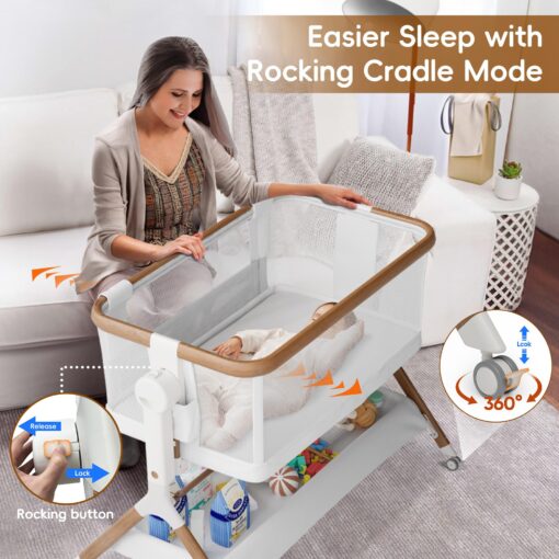 STARMONS Bassinet Bedside Sleeper, Rocking Bassinet for Baby, 3 in 1 Crib with 6 Adjustable Height,Breathable Mesh and Lockable Wheels, Baby Must Haves for Newborns - Image 8