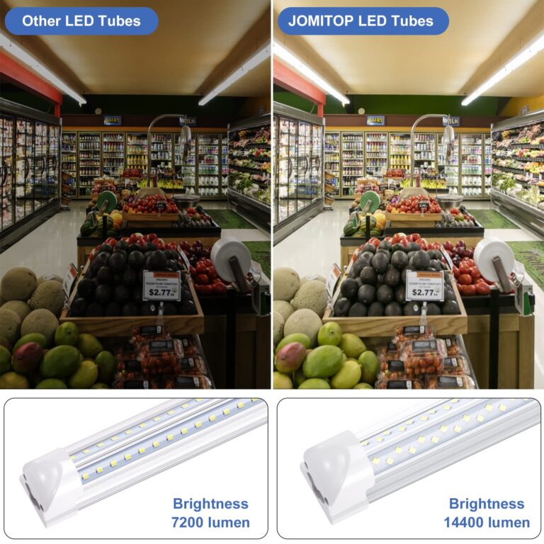 JOMITOP 8 ft Led Shop Light Fixture 120W 14400 Lumens 6500K Cold White T8 V Shaped Integrated Led Tube Light 4 Rows Cooler Door Light, Warehouse Super Bright White Pack of 10 - Image 4