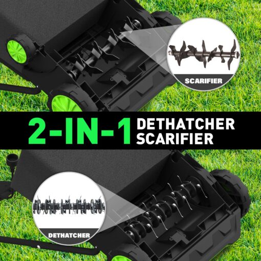 SOYUS Electric Dethatcher and Scarifier with 30L Collection Bag, 13-Inch 12 Amp 2-in-1 Corded Lawn Dethatcher with 4-Postion Depth Adjustment, Quick-Fold, Increases Lawn Health - Image 6