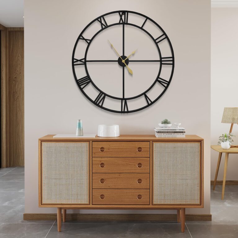 LEIKE 40 Inch Extra Large Modern Wall Clock, Oversize Rustic Round Nearly Silent Battery Operated, Black Metal Roman Numerals Wall Clocks for Living Room, Bedroom, Entrance Home Decor - Image 2