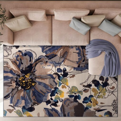 Rugshop Modern Bright Flowers Non-Slip (Non-Skid) Area Rug 8 x 10 (7' 10" x 10') Cream - Image 5