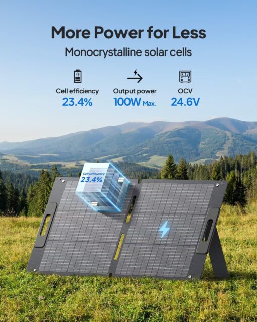 BLUETTI 100W Solar Panel for Solar Generator EB3A AC2A AC50B AC70 AC180 AC200L Elite 200 V2 AC300 B300K Handsfree 1 & 2, Foldable Solar Charger with Adjustable Kickstands for RV, Camping - Image 8