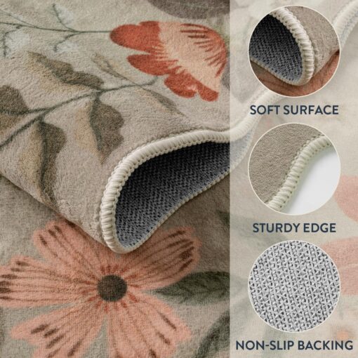Lahome Floral Washable Rugs 8x10, Non-Slip Soft Bedroom Rug Stain Resistant, Ultra-Thin 8x10 Rugs for Living Room Easy Clean Boho Rug Accent Carpet for Dining Room Office(8x10ft,Brown) - Image 3