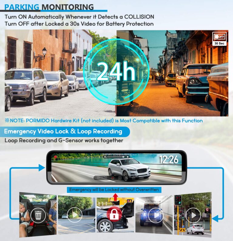 PORMIDO Triple Mirror Dash Cam 12" with Detached Front and in-Car Camera,Waterproof Backup Rear View Dashcam Anti Glare 1296P IPS Touch Screen with Sony Sensor,Starvis Night Vision,GPS,Parking Assist - Image 3