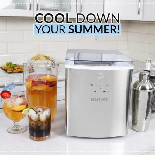 Igloo ICEB33SS Large-Capacity Stainless Steel Automatic Portable Electric Countertop Ice Maker Machine, 33 Pounds in 24 Hours, 9 Cubes Ready in 7 minutes, With Scoop and Basket - Image 3