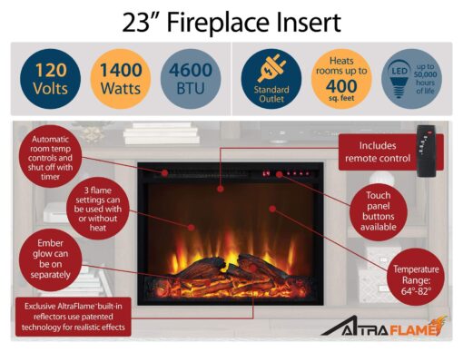 Ameriwood Home Mateo 30 Inch Electric Fireplace with Mantel and Shelf, Replaceable Fireplace Insert Heater, Freestanding, Remote Control, Timer, Realistic Log and Flame Effect, Black - Image 7