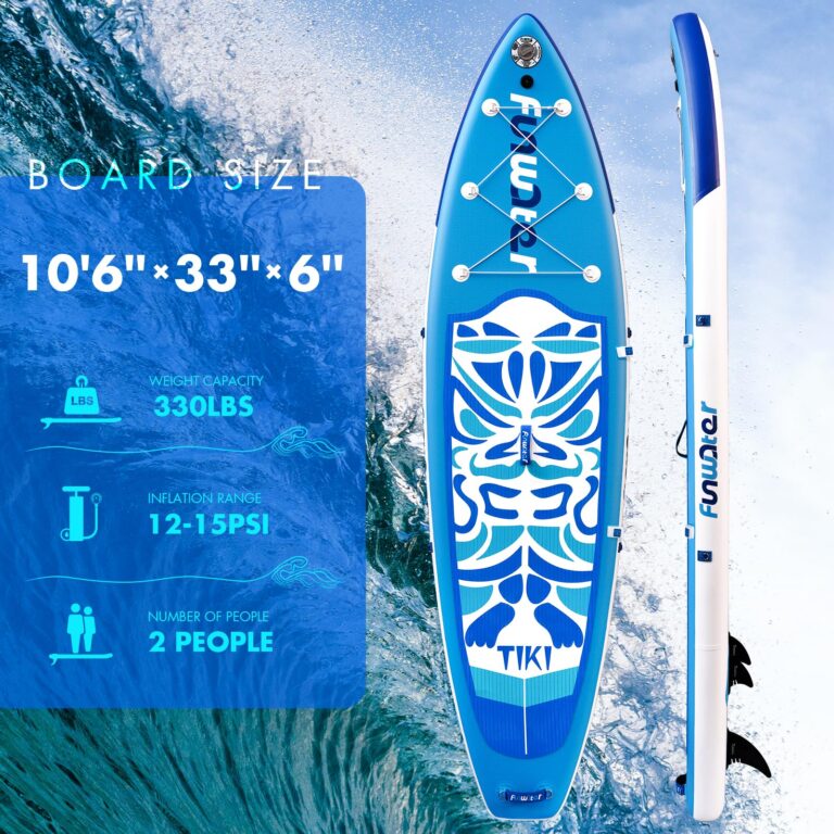 FunWater Inflatable 10'6×32"×6" Paddle Board SUP Stand Up Paddle Board for All Skill Levels Everything Included ISUP, Paddle, Pump, Backpack, Leash, Waterproof Bag, Fins - Image 8