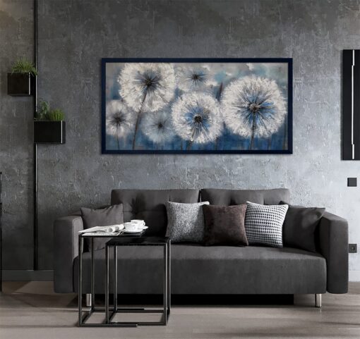 Dandelion Wall Art Blue Large Picture for Living Room Canvas Art Wall Decor Above Bed Wall Decor White Flower Artwork for Walls Wall Paintings Modern Art Aall Decor Framed Wall Art for Bedroom 29×58IN