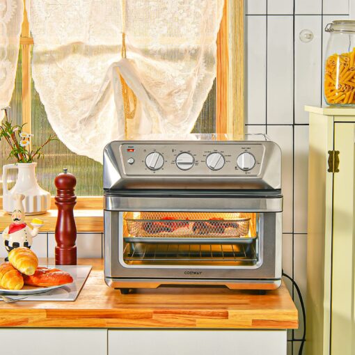 COSTWAY Air Fryer Toaster Oven, 7-in-1 Convection Countertop Oven w/Auto-Shut-Off, Timer, Accessories, Cookbook, 1800W, 21.5 QT Air Fryer Toaster Oven Combo, Bake, Broil, Toast, Stainless Steel - Image 6