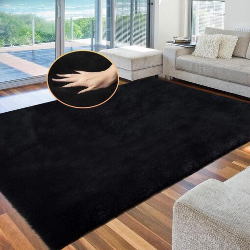 ORINOVA Black Washable Area Rugs 6x9 Rugs for Living Room Faux Rabbit Fuzzy Fur Rug for Bedroom Nursery Rugs Room Décor - Image 8