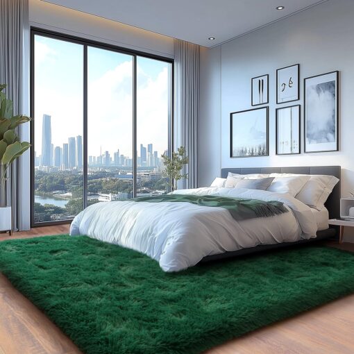 Fluffy Rugs for Living Room, Soft Shaggy for Bedrooms, Deep Green Area Rug, Cozy Fuzzy Carpet for Kids, Perfect Indoor Decor for Boys and Girls 9x12 Feet - Image 7