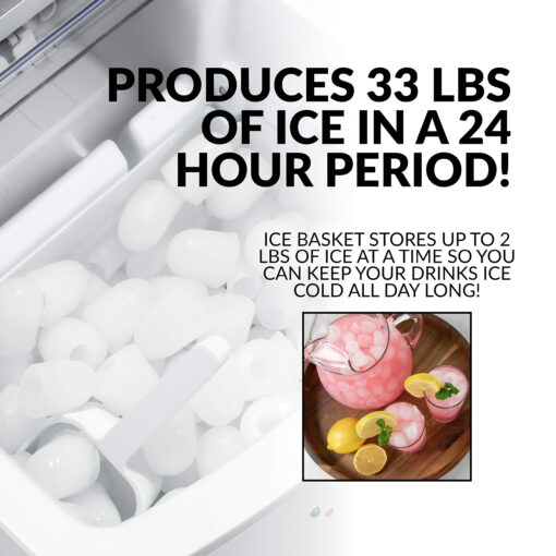 Igloo ICEB33SS Large-Capacity Stainless Steel Automatic Portable Electric Countertop Ice Maker Machine, 33 Pounds in 24 Hours, 9 Cubes Ready in 7 minutes, With Scoop and Basket - Image 6