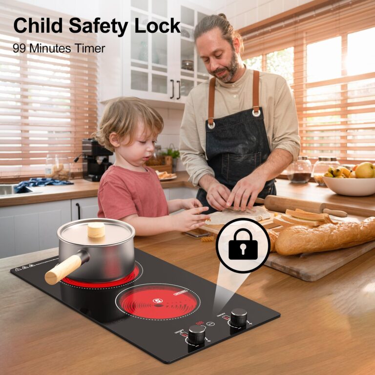 Electric Cooktop,110V 2400W Electric Stove Top with Knob Control, 11 Power Levels, Kids Lock & Timer, Hot Surface Indicator, Overheat Protection,Built-in and Countertop 2 Burner Electric Cooktop - Image 8