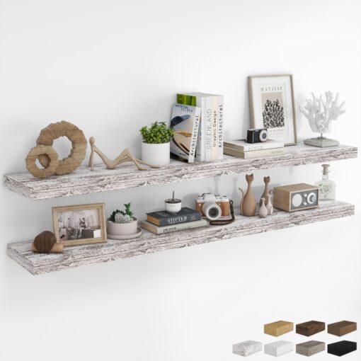 RICHFOCUS 72Inch Floating Shelves for Wall 2 Pack Shelves for Bedroom|Kitchen|Bathroom Wall Mounted Rustic Wood Floating Shelf with Invisible Brackets for Books|Storage|Decor, Rustic