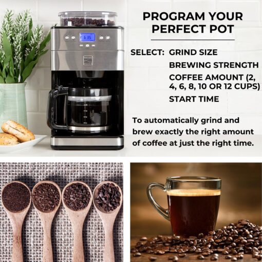 Kenmore Elite Grind And Brew Coffee Maker - Burr Grinding Ground Coffee Bean Hopper With Drip Pot, 12 Cup Programmable Automatic Brew Coffee Machine For Barista Style Cafetera, Use For Kitchen & Café - Image 7