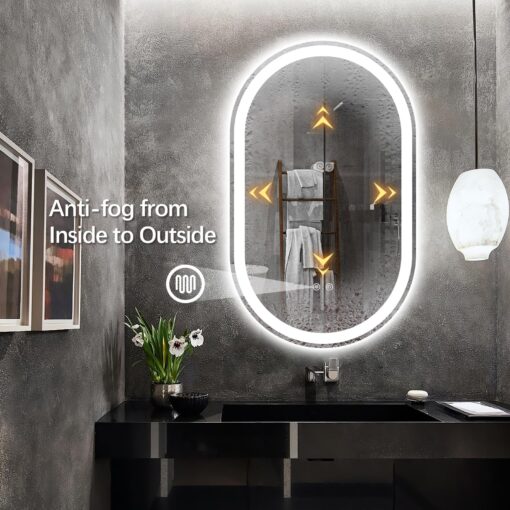 38"x26" Oval LED Bathroom Mirror, Frameless Backlit Mirror with Light Anti-Fog 3 Color Dimmable with Memory Function IP65 Waterproof 5mm HD Glass, Lighted Backlit Mirror Smart for Makeup - Image 6