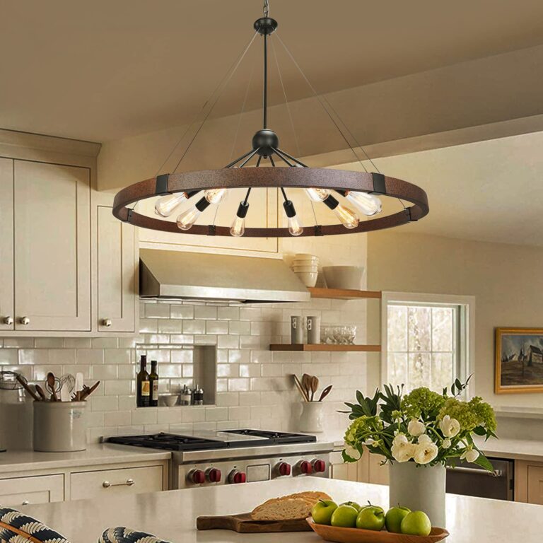 Klgxnrd 38.2'' Large Farmhouse Wagon Wheel Chandelier for Living Room, 8-Light Rustic Round Metal Light Fixtures for Dining Room Entryway Kitchen Island, Vintage Rust and Black Finishes - Image 2
