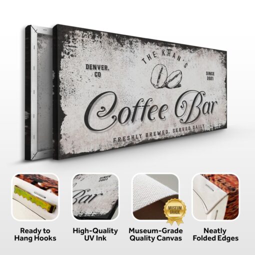 Tailored Canvases Custom Coffee Bar Sign - Small and Large Canvas Wall Art Decor Signage for Home, Kitchen, Coffee Station, Business and Office - Personalized Grey Rustic Coffee Beans, 48x24in - Image 6