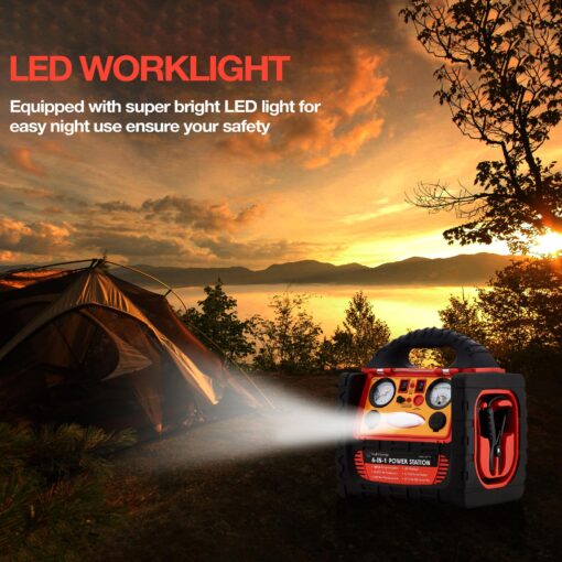 Tyrell Chenergy 1800 Amp Car Jump Starter with Air Compressor,Portable Power Station with 260 PSI Tire Inflator,400W Power Inverter Dual AC/DC Ports,2.1A USB Port,Battery Clamps - Image 3